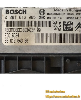 CITROEN PEUGEOT 1.6 HDI BOSCH 0 281 012 985, 0281012985, 96 612 043 80, 9661204380, 9653958980, EDC16C34