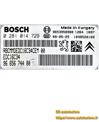 CITROEN PEUGEOT 1.6 HDI BOSCH 0 281 014 729, 0281014729, 96 656 744 80, 9665674480, 9653958980, EDC16C34
