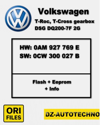 VW DQ200 2G TCU Software - 0CW300027B - DSG File for T-Roc, T-Cross, Golf 8, Passat, Jetta 1.5 TSI